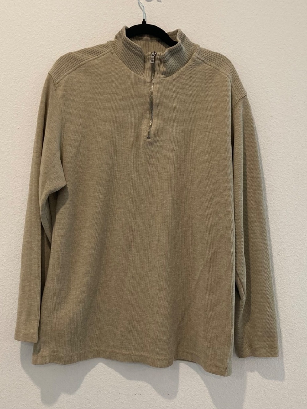 Dockers Men's XLT Khaki Beige Ribbed Knit Quarter Zip Pullover Sweater Big & Tal